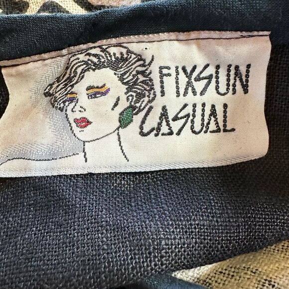 FIXSUN CASUAL Women's Linen Tribal Print Oversized Jacket Black/Cream One Size - Picture 3 of 12